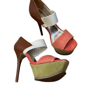 Y2K Platform Stiletto Heels Colorblock Suede 7.5